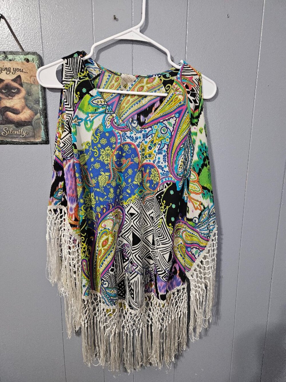 Chico's Paisley Tunic Top Size 0 Boho Fringe Multicolor